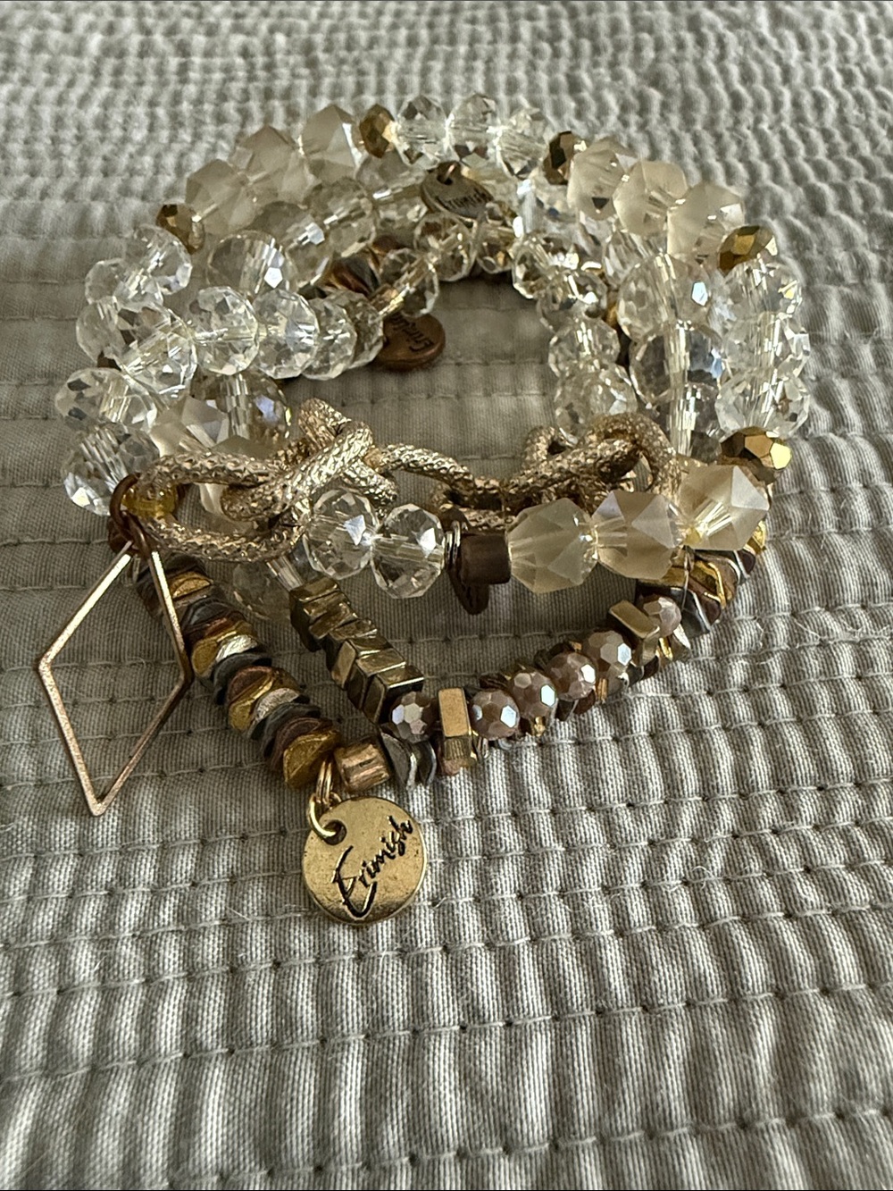Erimish Gold, Clear and Champagne Beaded Bracelet Set